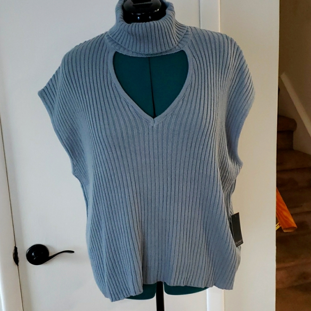 Eloquii blue sleeveless turtleneck sweater